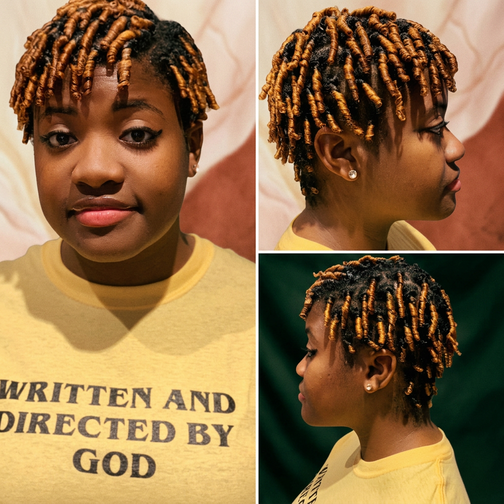 Coil twist protective styling on natural hair with warm copper color