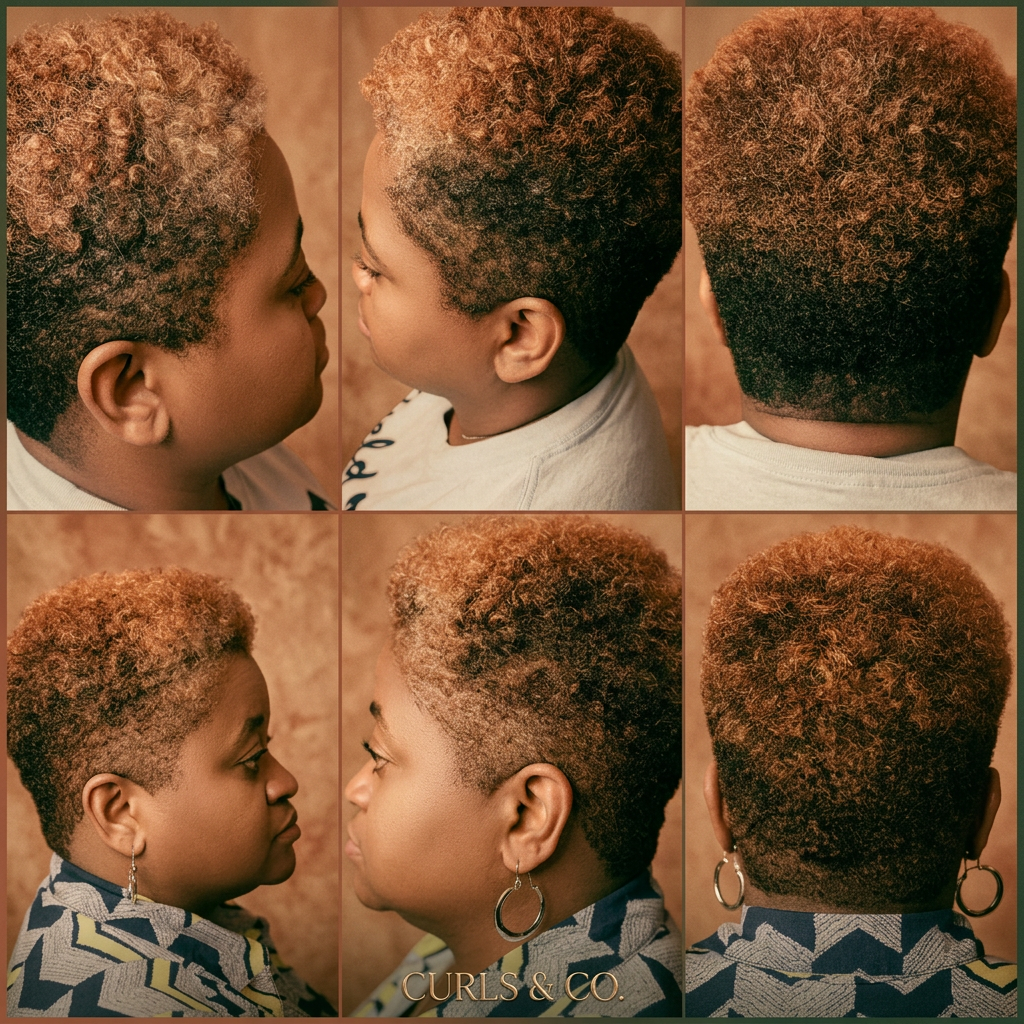 Short natural haircut with warm copper color created on location